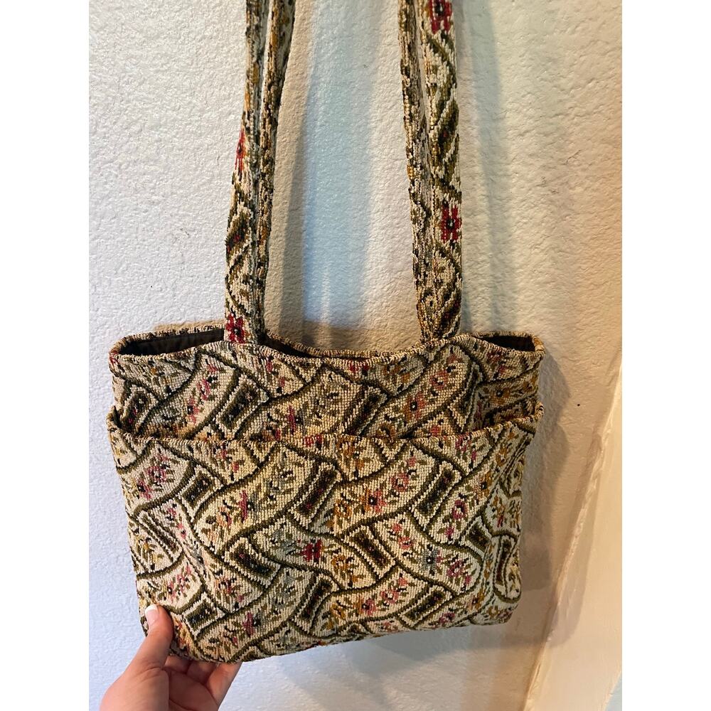 Rare Vintage Carpet Floral Bag Beige Medium Size